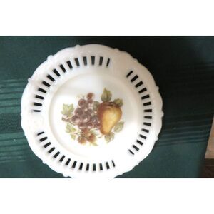 Milk Glass Plate  Pierced Lace Pressed White Floral Luncheon John Kemple Vtge